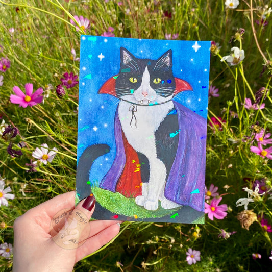 Brush of Magic Halloween Vampire Cat Holo Art Print